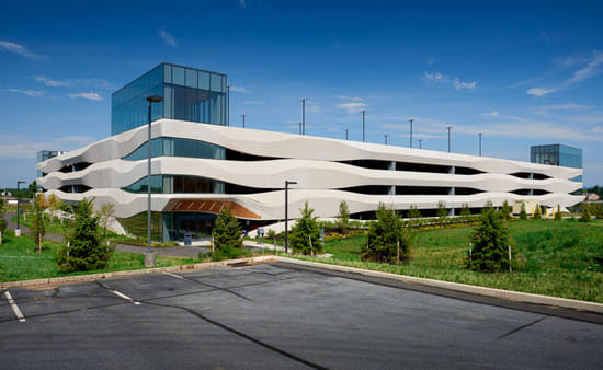 Modern parking garage on college campus